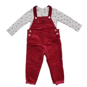 Little Me Toddler Girls Cotton Long Sleeve and Corduroy Overalls Set 2T